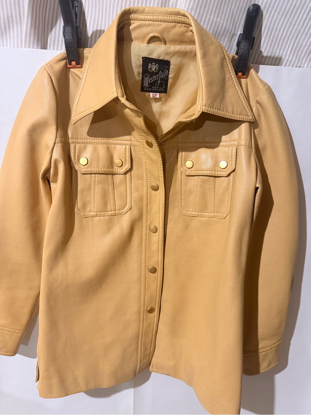 Tan Vinyl Snap-Front Utility Jacket
